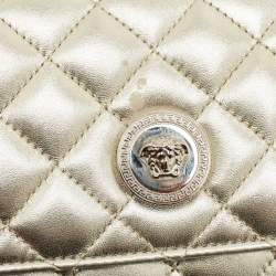 Pre Owned Versace Pale Gold Quilted Leather Medusa Chain Clutch