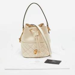 Pre Owned Versace Cream Quilted Leather Medusa Drawstring Bucket Bag
