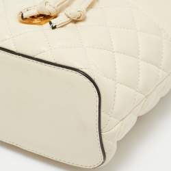 Pre Owned Versace Cream Quilted Leather Medusa Drawstring Bucket Bag