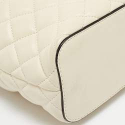 Pre Owned Versace Cream Quilted Leather Medusa Drawstring Bucket Bag