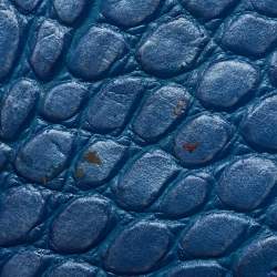 Versace Metallic Blue Croc Embossed Leather Frame Satchel
