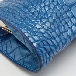 Versace Metallic Blue Croc Embossed Leather Frame Satchel
