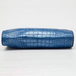 Versace Metallic Blue Croc Embossed Leather Frame Satchel