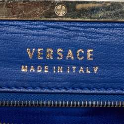 Versace Metallic Blue Croc Embossed Leather Frame Satchel