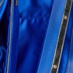 Versace Metallic Blue Croc Embossed Leather Frame Satchel