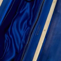 Versace Metallic Blue Croc Embossed Leather Frame Satchel