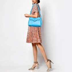 Versace Blue Leather La Medusa Top Handle Bag