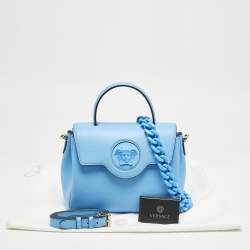 Versace Blue Leather La Medusa Top Handle Bag