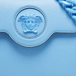 Versace Blue Leather La Medusa Top Handle Bag