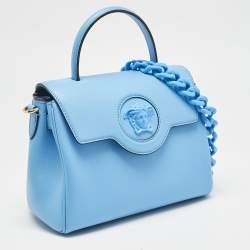 Versace Blue Leather La Medusa Top Handle Bag