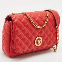 Versace Red Quilted Leather Medusa Flap Shoulder Bag