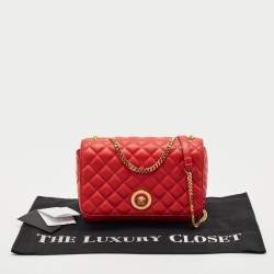 Versace Red Quilted Leather Medusa Flap Shoulder Bag