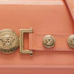 Versace Coral Pink Patent Leather Medusa Flap Continental Wallet On Strap