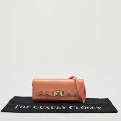 Versace Coral Pink Patent Leather Medusa Flap Continental Wallet On Strap