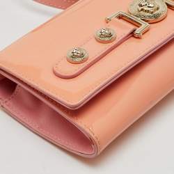 Versace Coral Pink Patent Leather Medusa Flap Continental Wallet On Strap