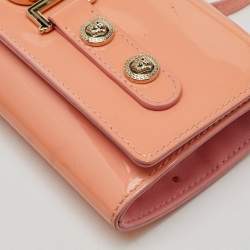 Versace Coral Pink Patent Leather Medusa Flap Continental Wallet On Strap