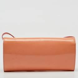 Versace Coral Pink Patent Leather Medusa Flap Continental Wallet On Strap