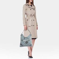 Versace Metallic Silver/Grey Signature Canvas and Leather Medusa Trim Shoulder Bag