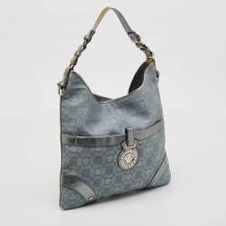 Versace Metallic Silver/Grey Signature Canvas and Leather Medusa Trim Shoulder Bag