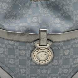 Versace Metallic Silver/Grey Signature Canvas and Leather Medusa Trim Shoulder Bag