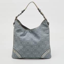 Versace Metallic Silver/Grey Signature Canvas and Leather Medusa Trim Shoulder Bag