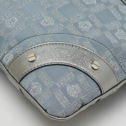 Versace Metallic Silver/Grey Signature Canvas and Leather Medusa Trim Shoulder Bag