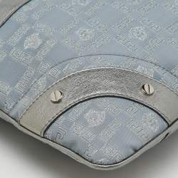 Versace Metallic Silver/Grey Signature Canvas and Leather Medusa Trim Shoulder Bag