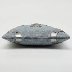 Versace Metallic Silver/Grey Signature Canvas and Leather Medusa Trim Shoulder Bag