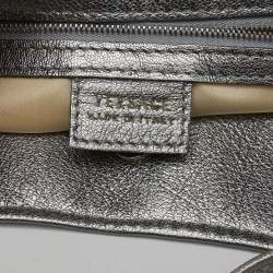 Versace Metallic Silver/Grey Signature Canvas and Leather Medusa Trim Shoulder Bag