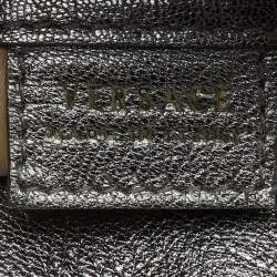 Versace Metallic Silver/Grey Signature Canvas and Leather Medusa Trim Shoulder Bag