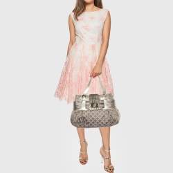Versace Metallic Grey Signature Canvas and Leather Satchel