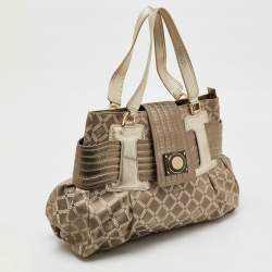 Versace Metallic Grey Signature Canvas and Leather Satchel