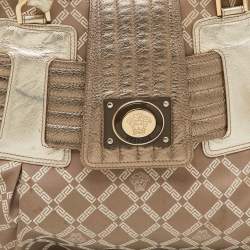 Versace Metallic Grey Signature Canvas and Leather Satchel