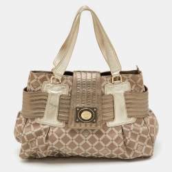 Versace Metallic Grey Signature Canvas and Leather Satchel