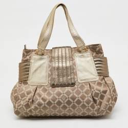 Versace Metallic Grey Signature Canvas and Leather Satchel