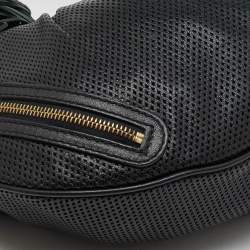 Versace Black Perforated Leather Tassel Shoulder Bag