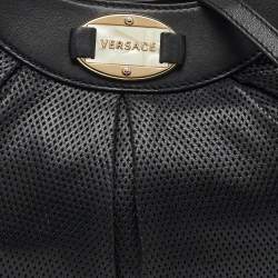 Versace Black Perforated Leather Tassel Shoulder Bag