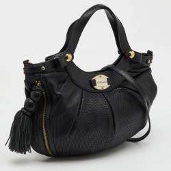 Versace Black Perforated Leather Tassel Shoulder Bag