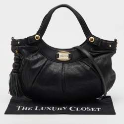 Versace Black Perforated Leather Tassel Shoulder Bag
