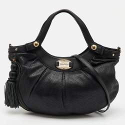 Versace Black Perforated Leather Tassel Shoulder Bag
