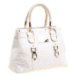 Pre Owned Versace White Ostrich Leather Snap Out Of It Tote
