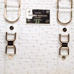 Pre Owned Versace White Ostrich Leather Snap Out Of It Tote