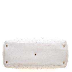 Pre Owned Versace White Ostrich Leather Snap Out Of It Tote