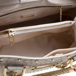 Pre Owned Versace White Ostrich Leather Snap Out Of It Tote