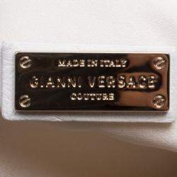 Pre Owned Versace White Ostrich Leather Snap Out Of It Tote