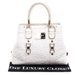 Pre Owned Versace White Ostrich Leather Snap Out Of It Tote