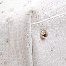 Pre Owned Versace White Ostrich Leather Snap Out Of It Tote