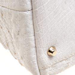 Pre Owned Versace White Ostrich Leather Snap Out Of It Tote