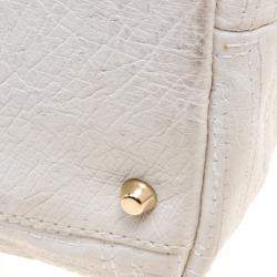 Pre Owned Versace White Ostrich Leather Snap Out Of It Tote