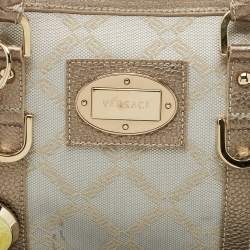 Pre Owned Versace Grey/Metallic Beige Jacquard Canvas and Leather Satchel